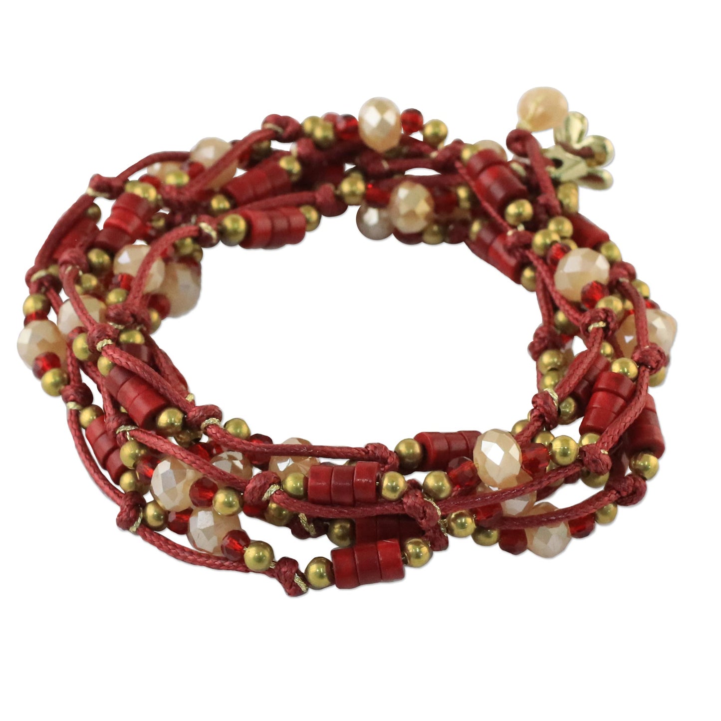 Passionate Party Calcite and Glass Beaded Wrap Bracelet in Red from Thailand