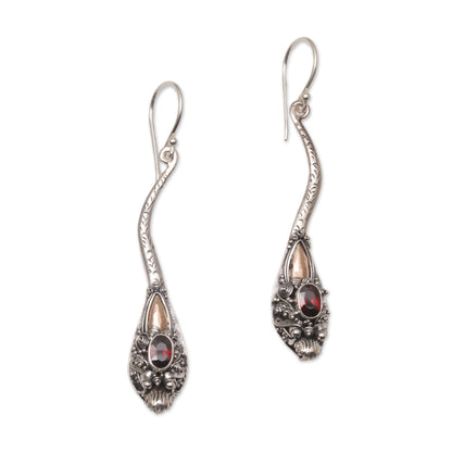 Dragon Queen Garnet and Sterling Silver Dragon Earrings with Gold Accent