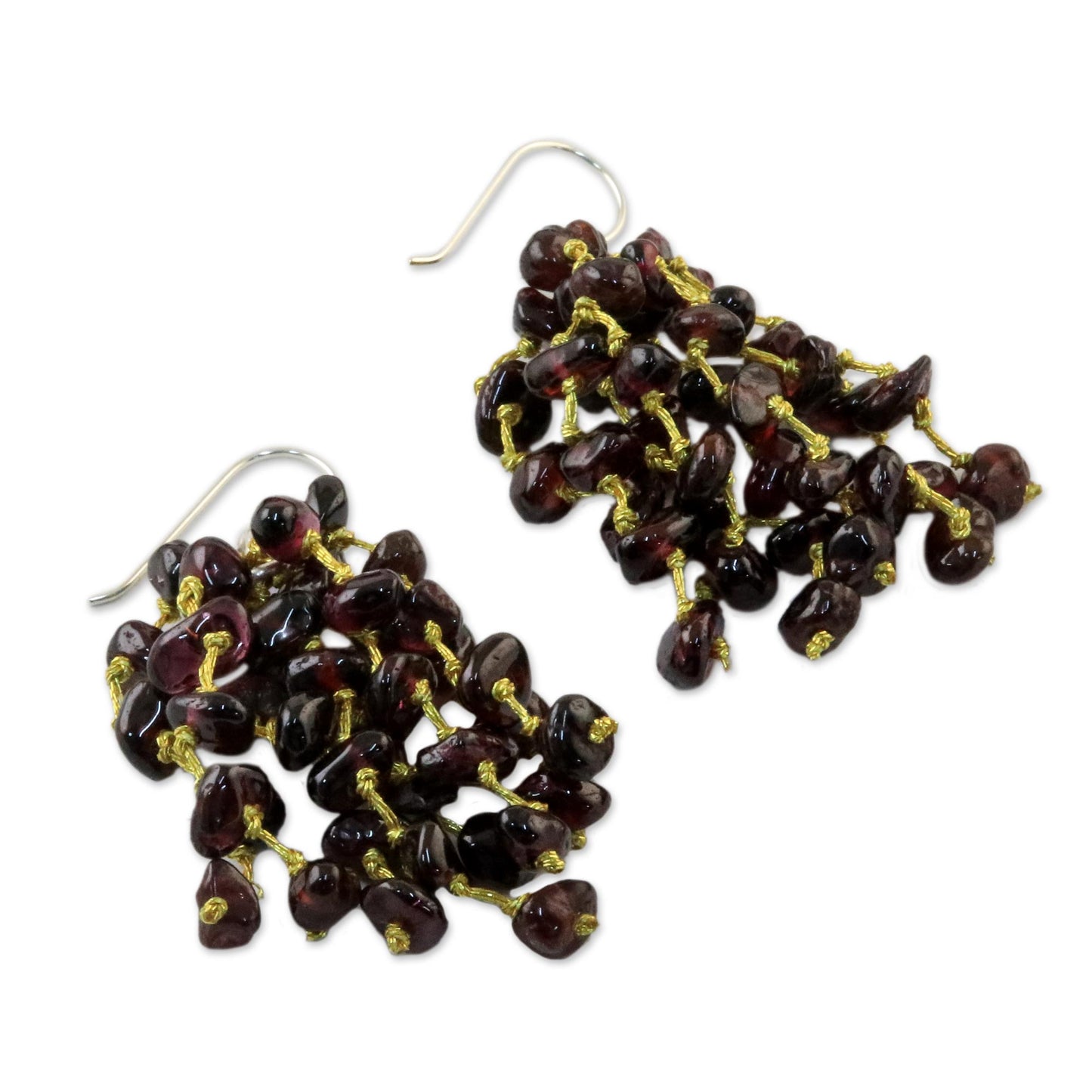 Endless Rain Garnet and Silk Waterfall Earrings from Thailand