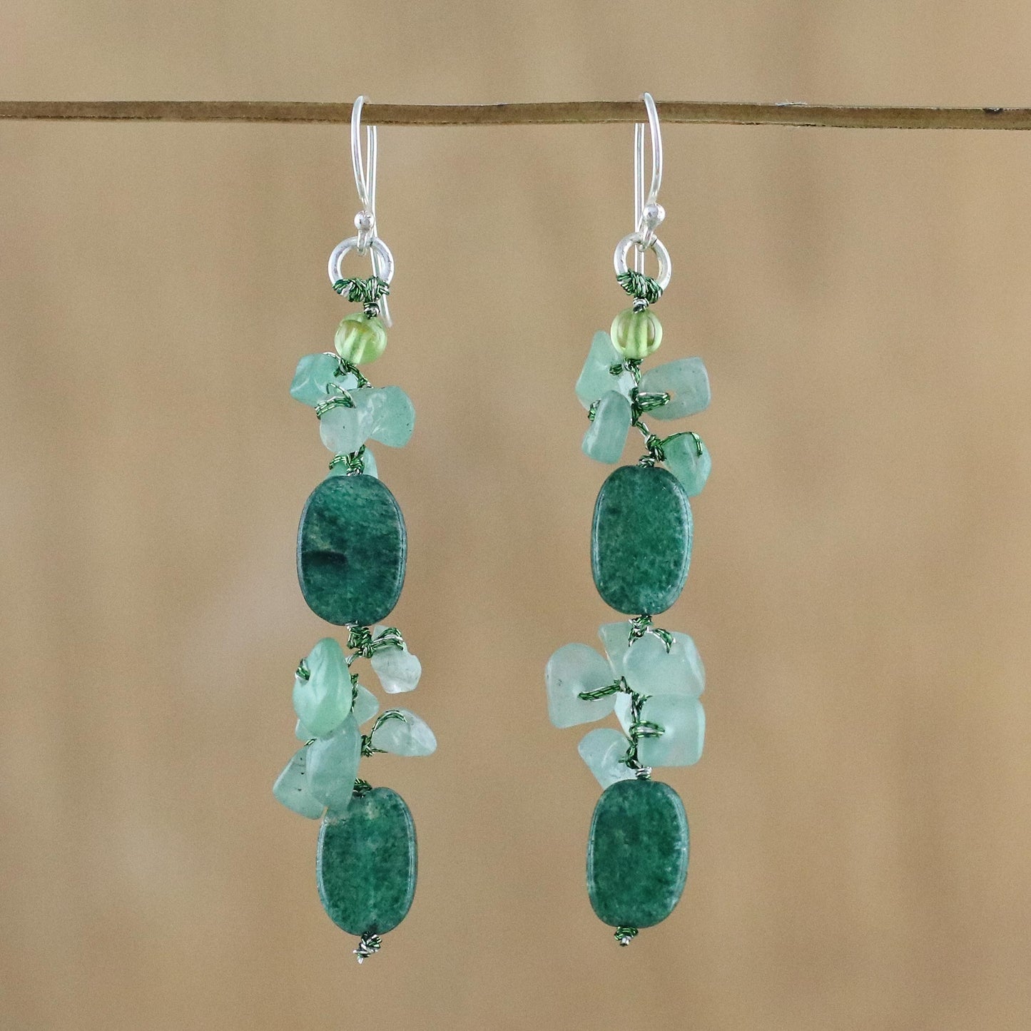 Sumptuous Stones Dyed Quartz and Peridot Cluster Earrings from Thailand