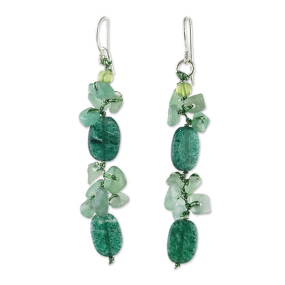 Sumptuous Stones Dyed Quartz and Peridot Cluster Earrings from Thailand