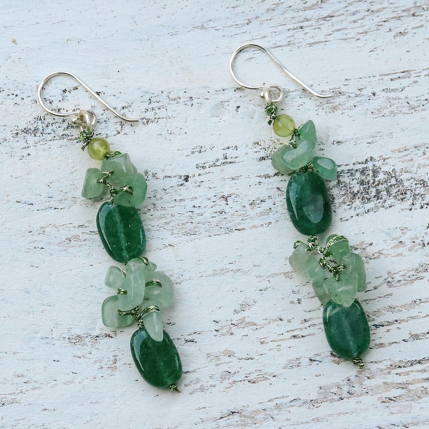 Sumptuous Stones Dyed Quartz and Peridot Cluster Earrings from Thailand