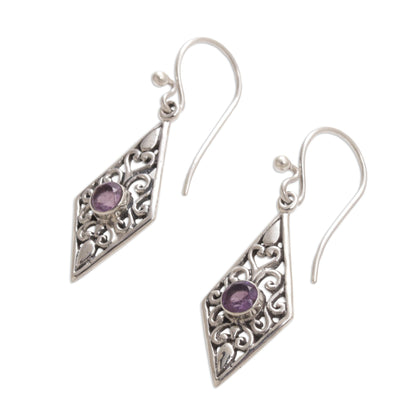 Diamond Vines Handmade Amethyst and Sterling Silver Dangle Earrings