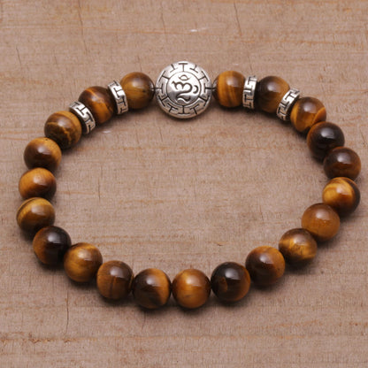 Temesir Om Tiger's Eye Beaded Om Stretch Bracelet from Bali