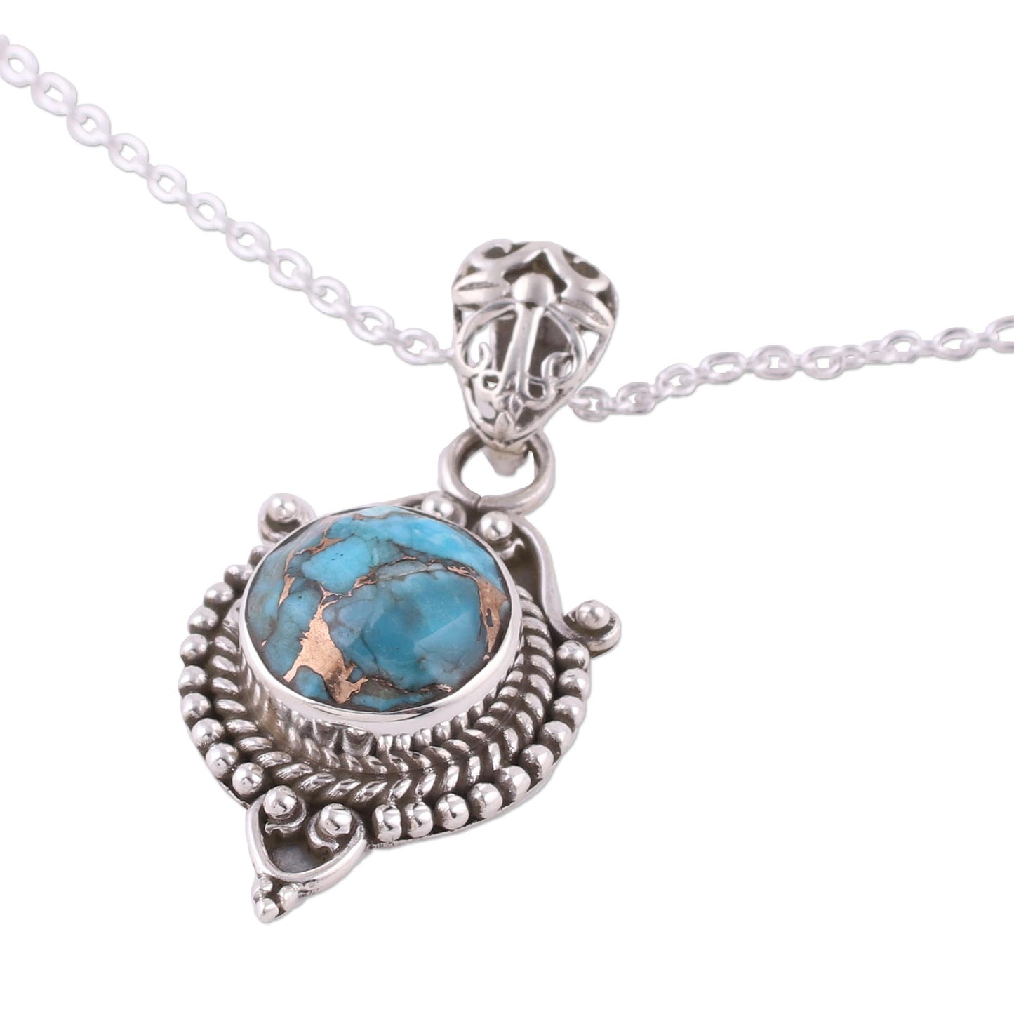 Dotted Elegance Sterling Silver and Composite Turquoise Necklace from India