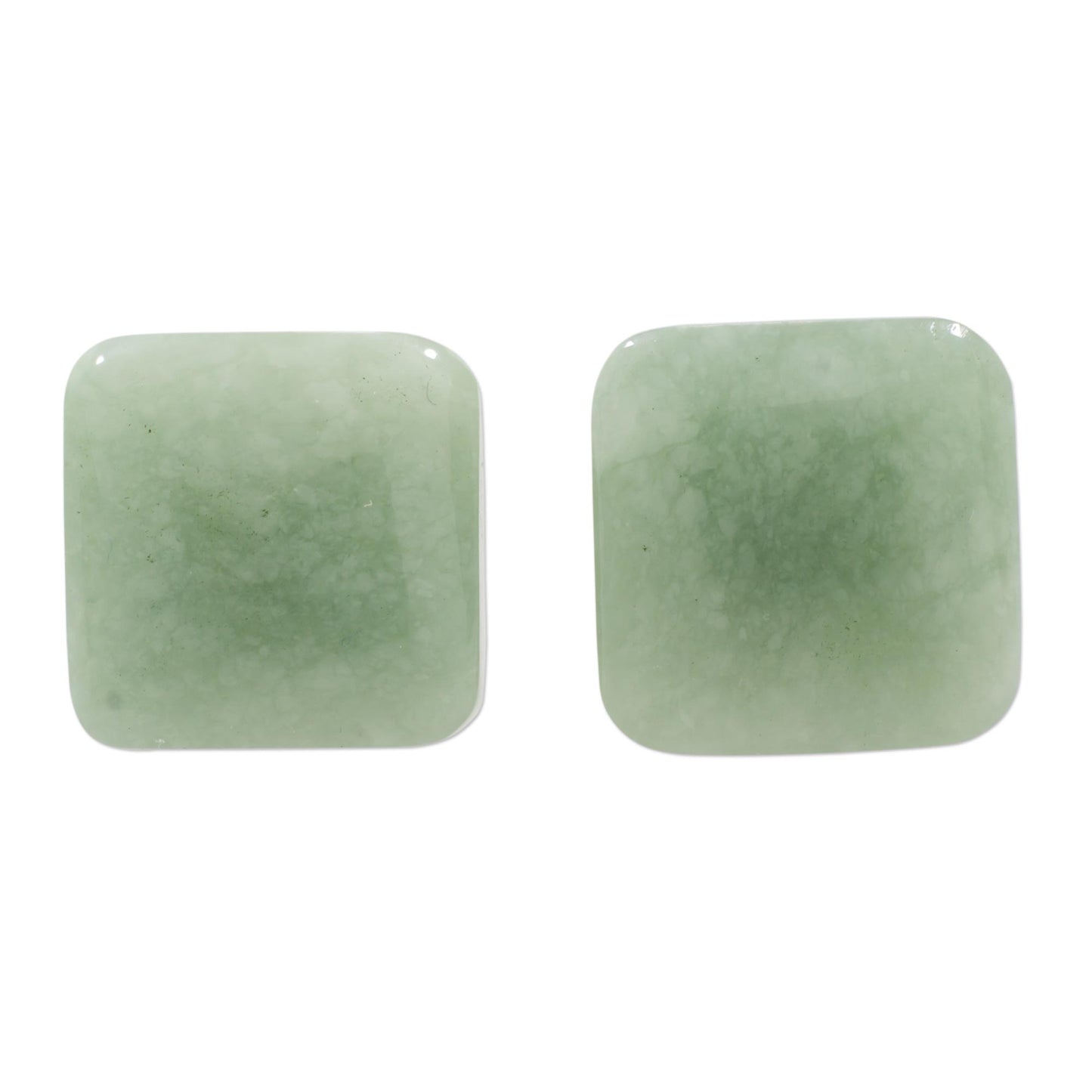 Simply Luxurious Apple Green Square Jade Stud Earrings from Guatemala