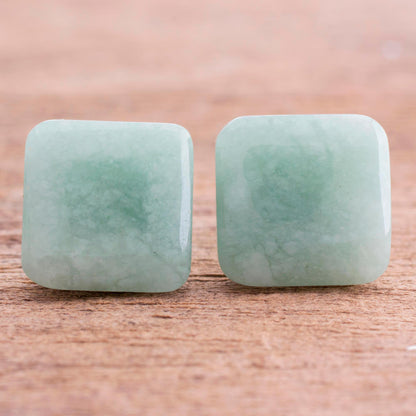 Simply Luxurious Apple Green Square Jade Stud Earrings from Guatemala