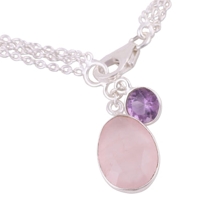 Twinkling Harmony Silver Rose Quartz Amethyst Bracelet