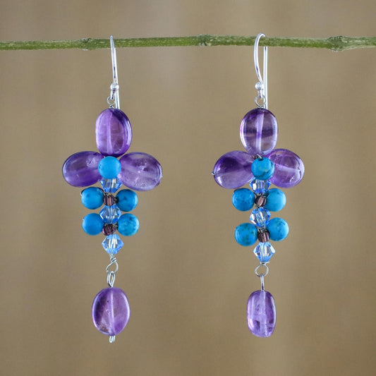 Succulent Vines Amethyst and Calcite Dangle Earrings from Thailand