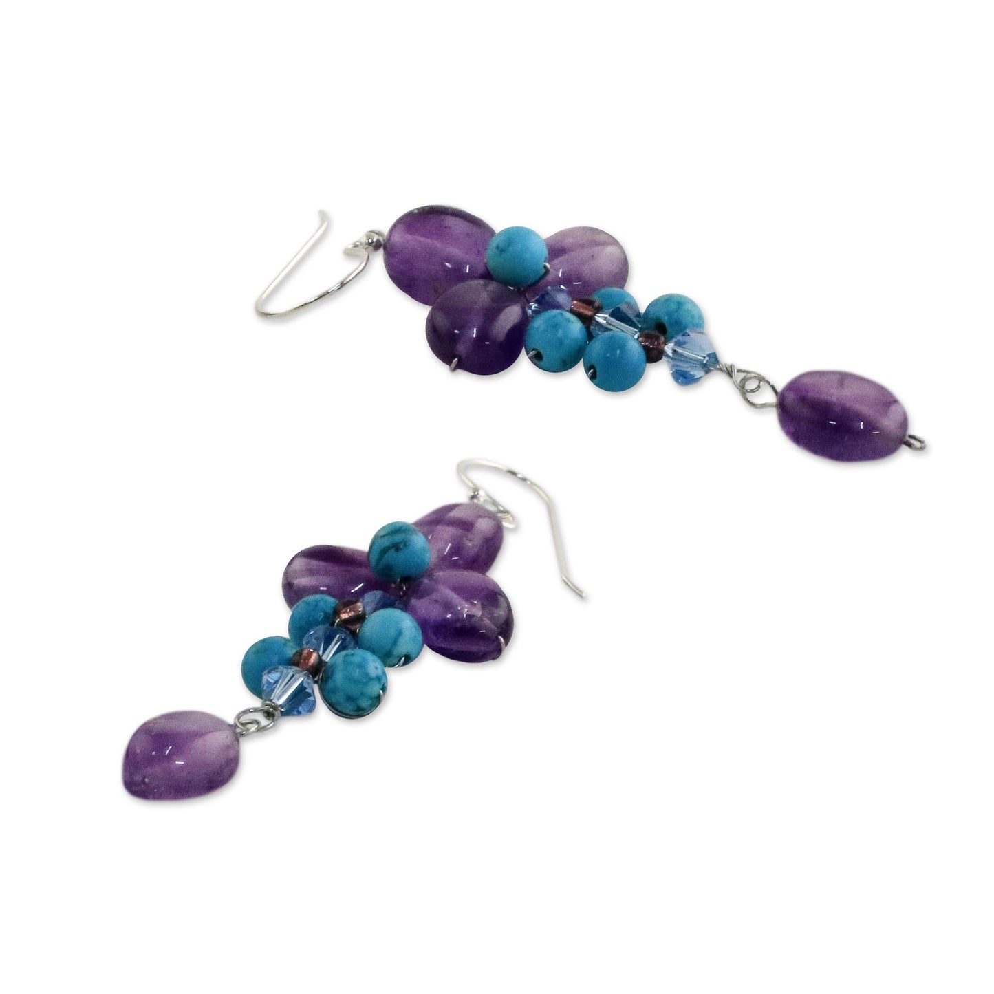 Succulent Vines Amethyst and Calcite Dangle Earrings from Thailand