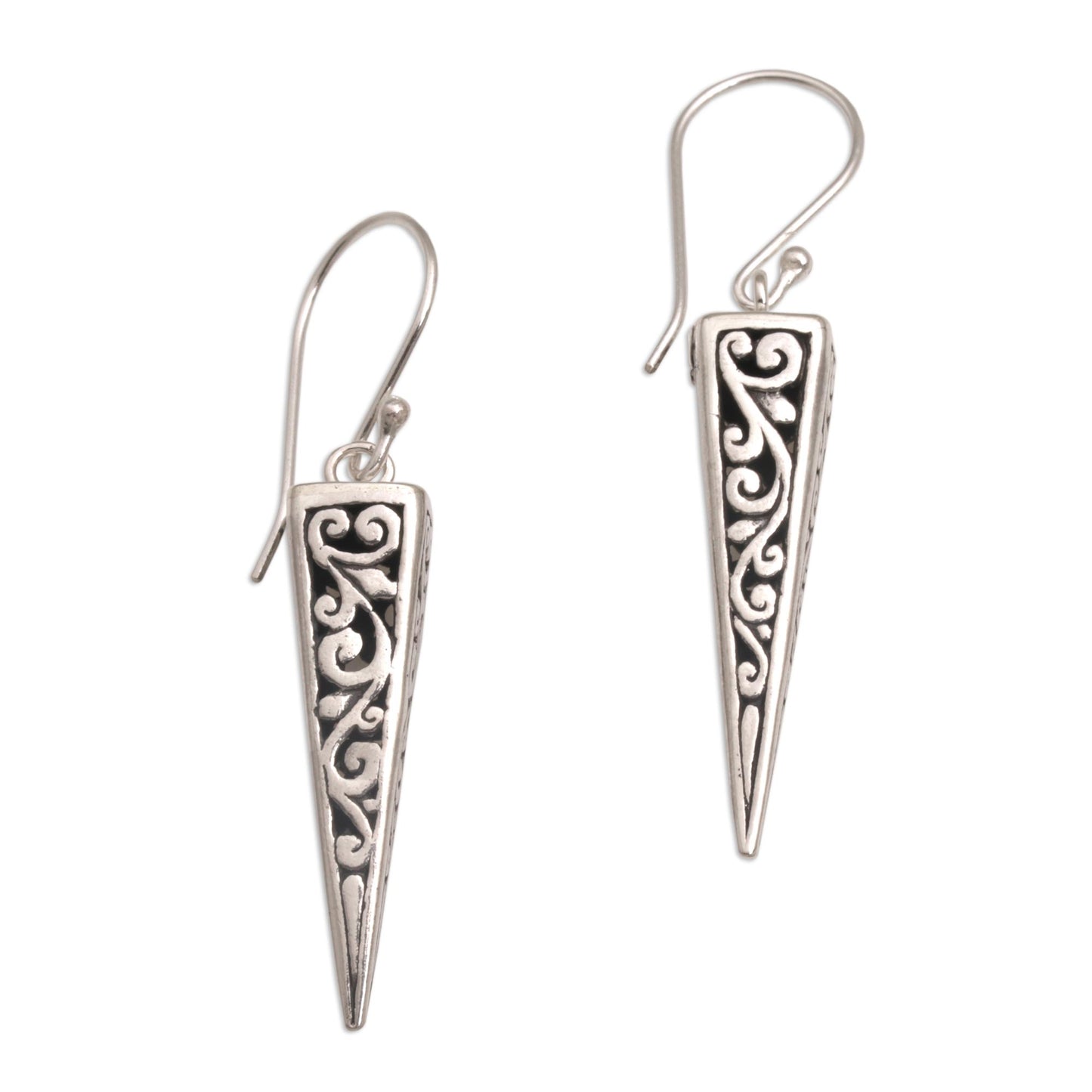 Vine Pyramids Sterling Silver Pyramid-Shaped Earrings from Bali