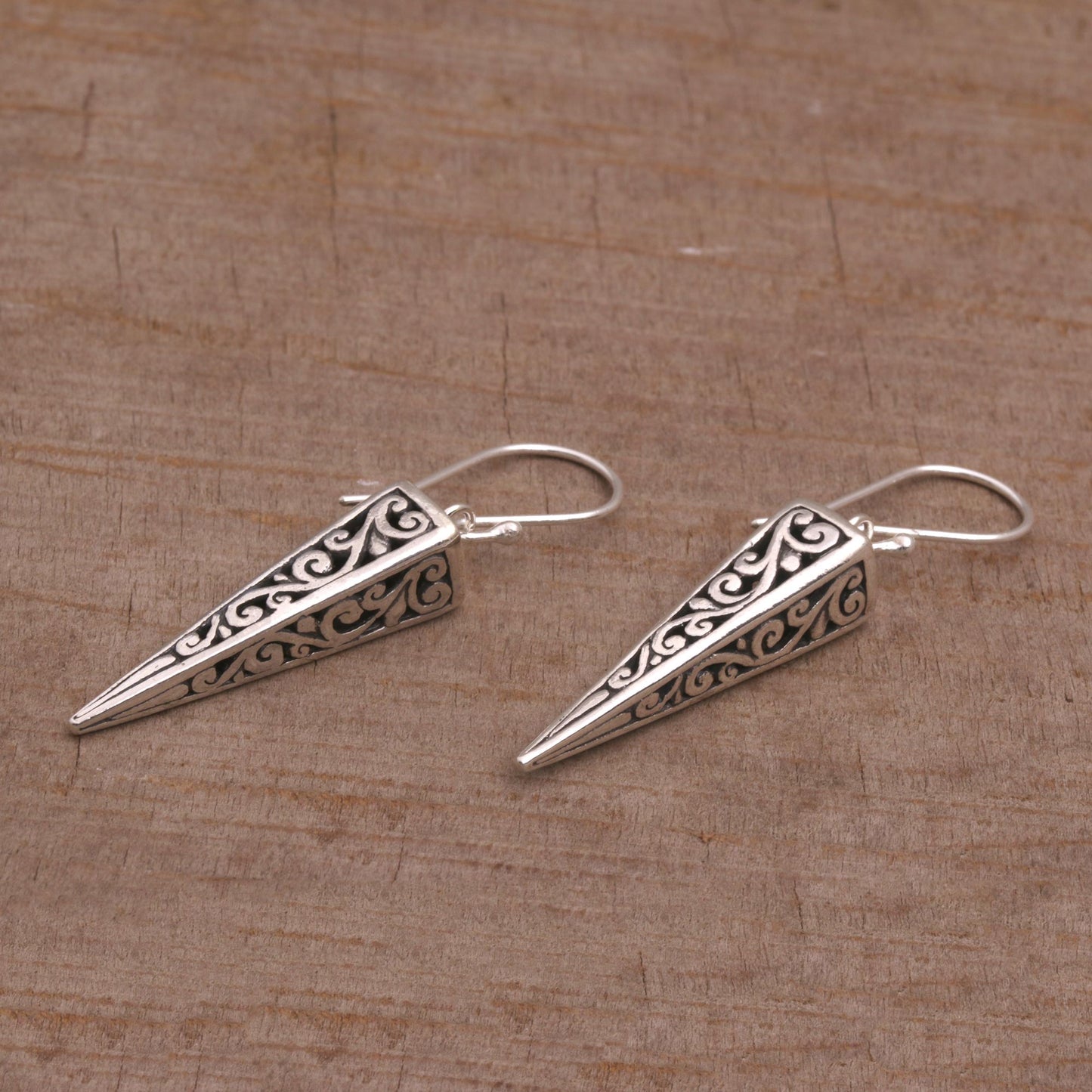 Vine Pyramids Sterling Silver Pyramid-Shaped Earrings from Bali