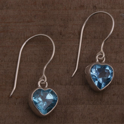 Color of Love Blue Topaz Heart-Shaped Dangle Earrings from Bali