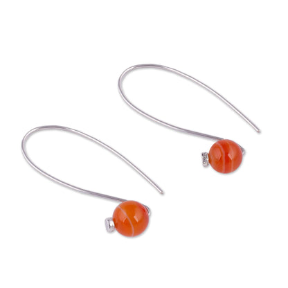 Spheres of Splendor Orange Agate and Sterling Silver Drop Earrings from Peru