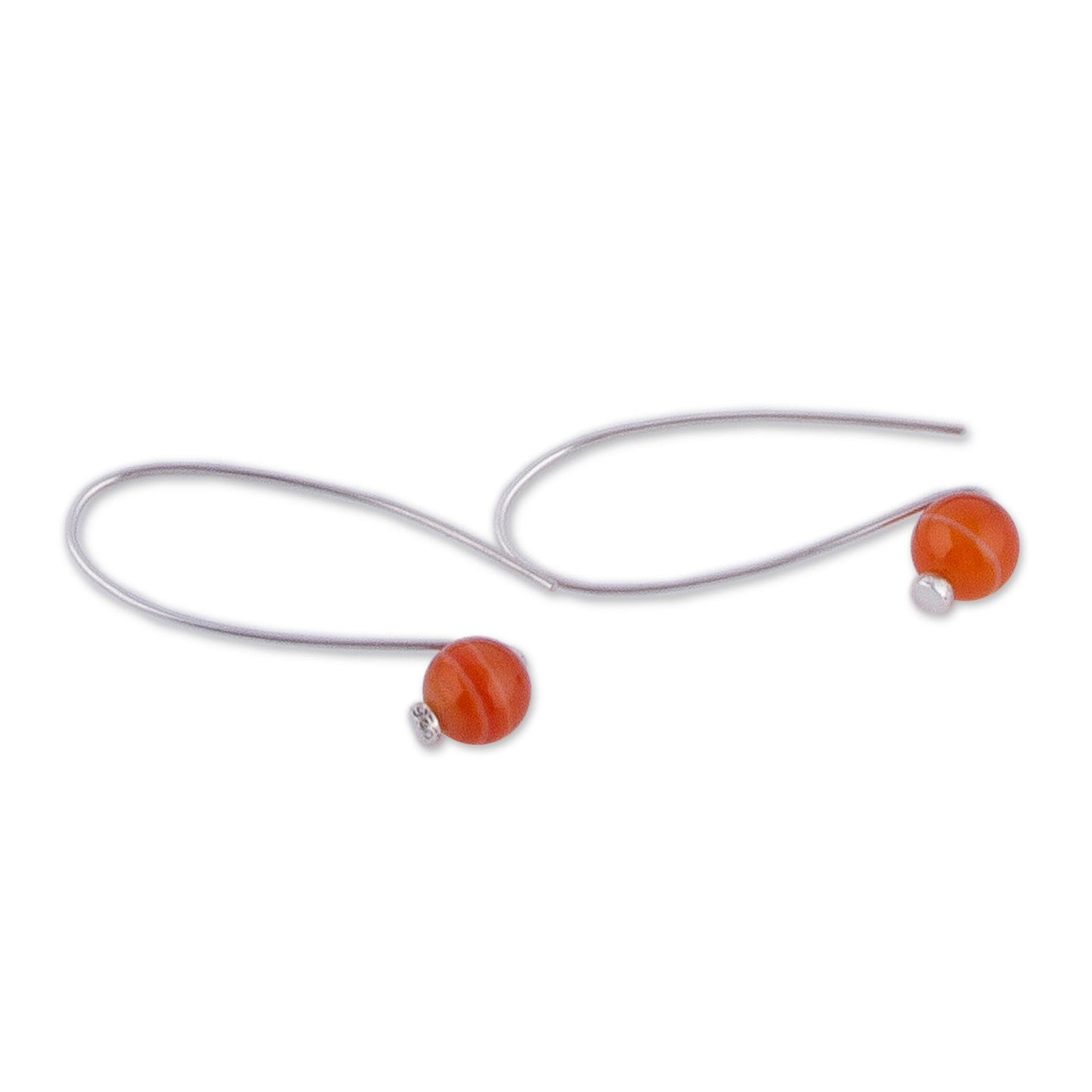 Spheres of Splendor Orange Agate and Sterling Silver Drop Earrings from Peru