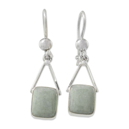 Rectangles of Peace Light Green Jade Rectangle Dangle Earrings from Guatemala