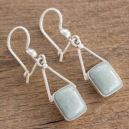 Rectangles of Peace Light Green Jade Rectangle Dangle Earrings from Guatemala