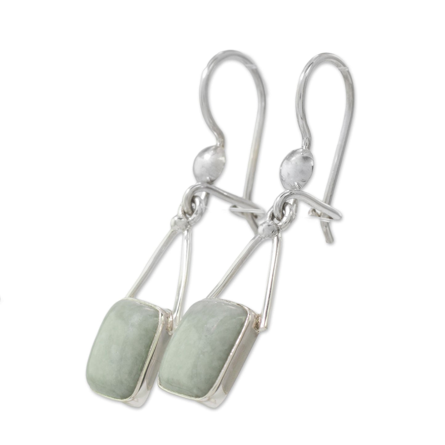 Rectangles of Peace Light Green Jade Rectangle Dangle Earrings from Guatemala