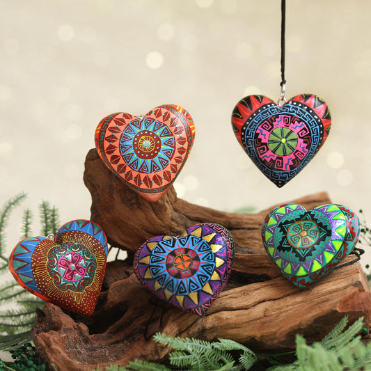 Alebrije Hearts Hand Painted Ornaments