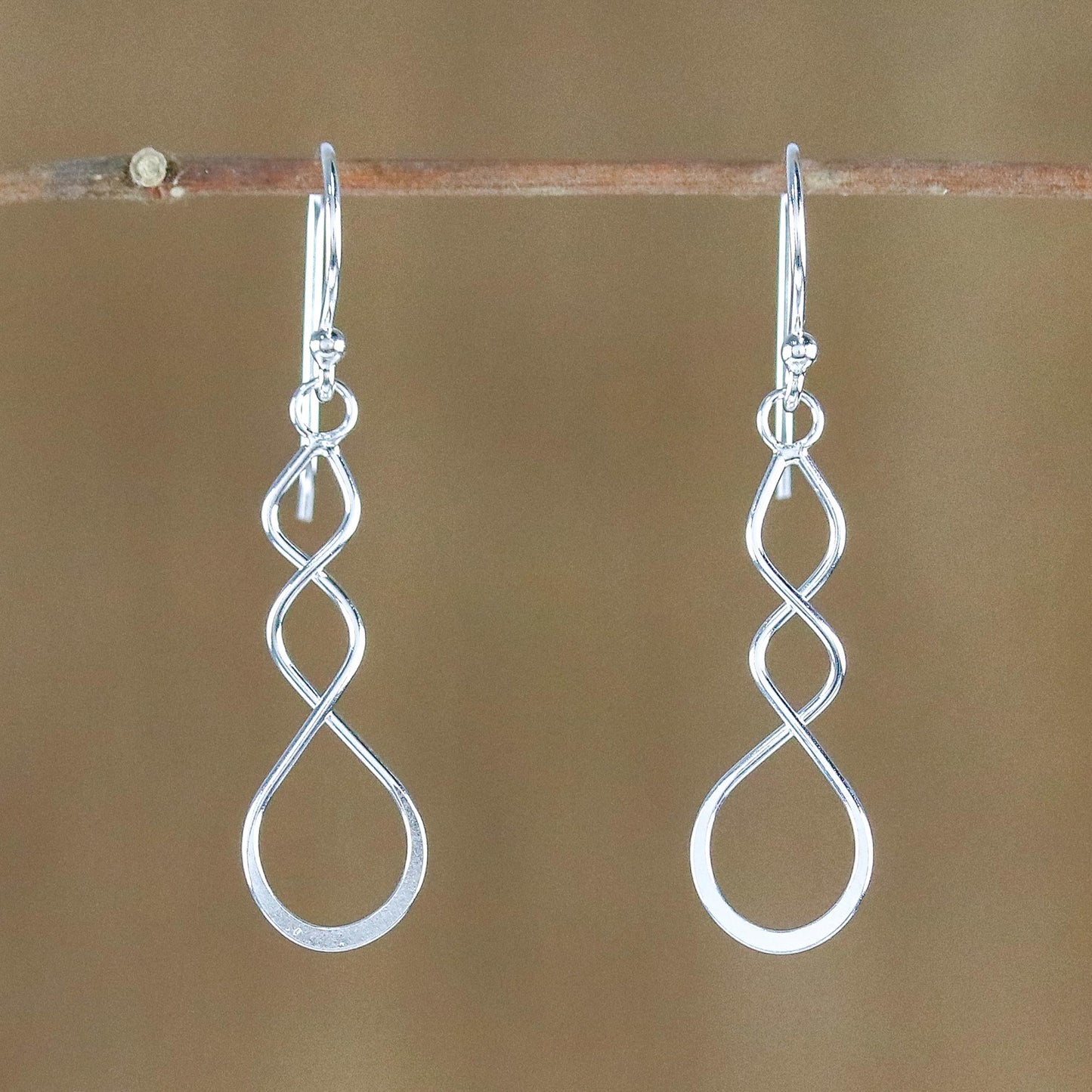 Droplet Twist Sterling Silver Twisting Dangle Earrings from Thailand