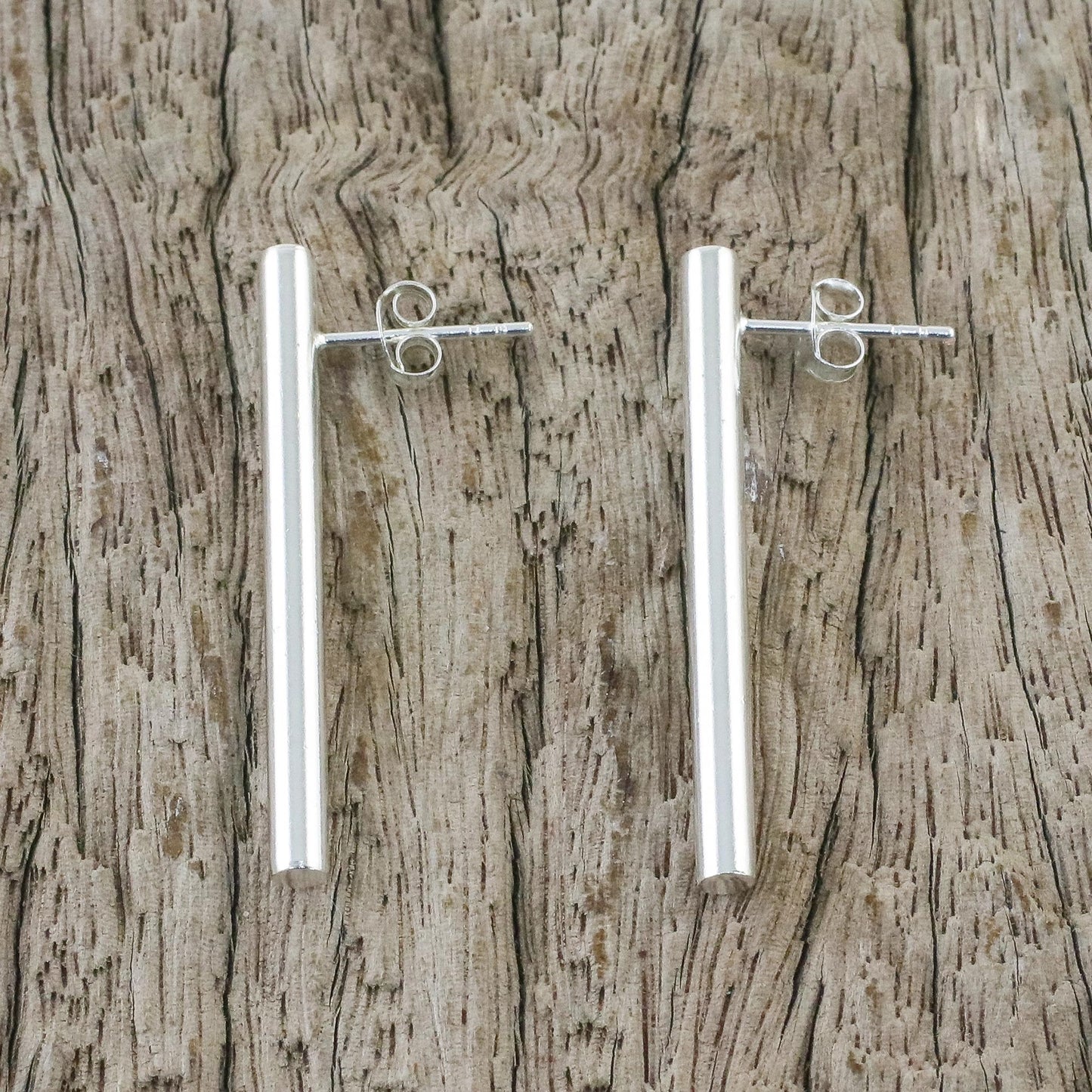 Gleaming Pillars Sterling Silver Cylindrical Drop Earrings from Thailand