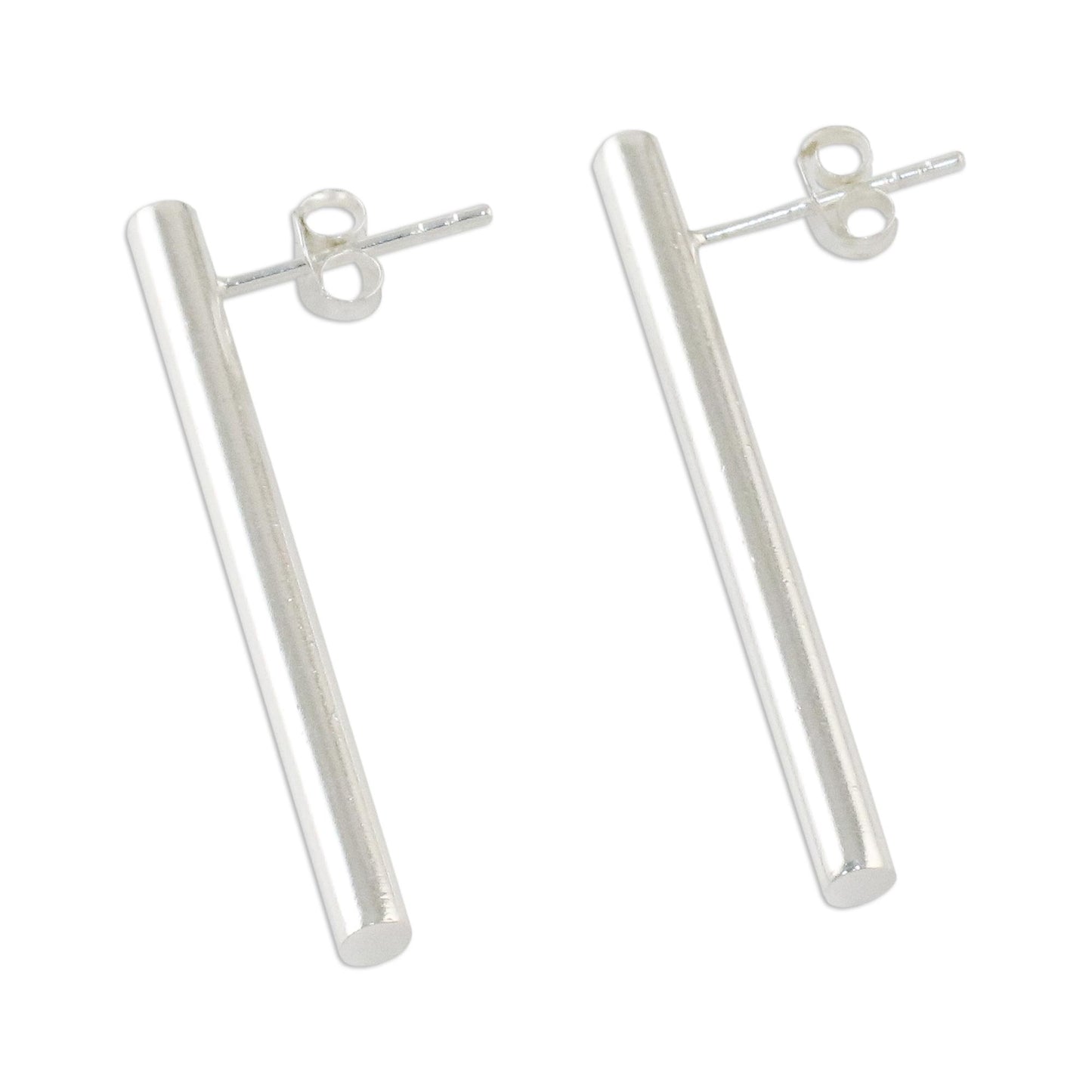 Gleaming Pillars Sterling Silver Cylindrical Drop Earrings from Thailand