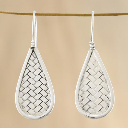 Raindrop Weave Sterling Silver Drop-Shaped Weave Earrings from Thailand