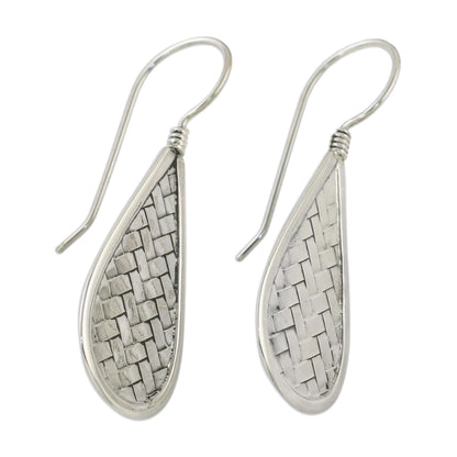 Raindrop Weave Sterling Silver Drop-Shaped Weave Earrings from Thailand