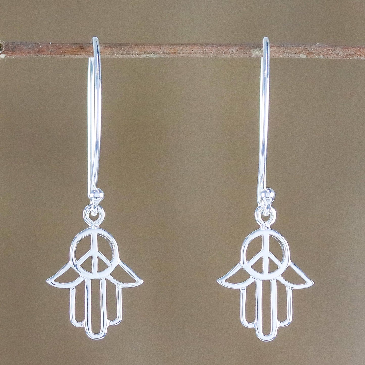 Peaceful Hamsa Sterling Silver Hamsa Peace Sign Earrings from Thailand