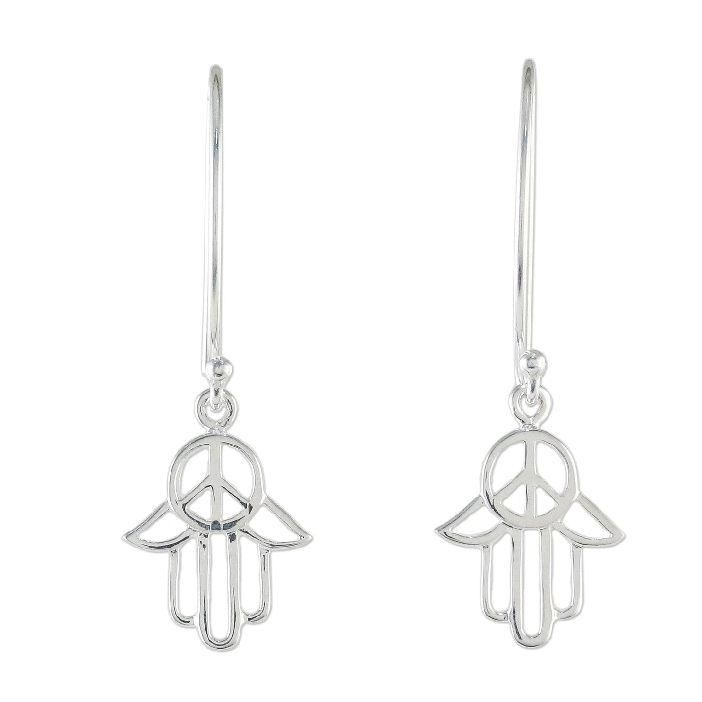 Peaceful Hamsa Sterling Silver Hamsa Peace Sign Earrings from Thailand