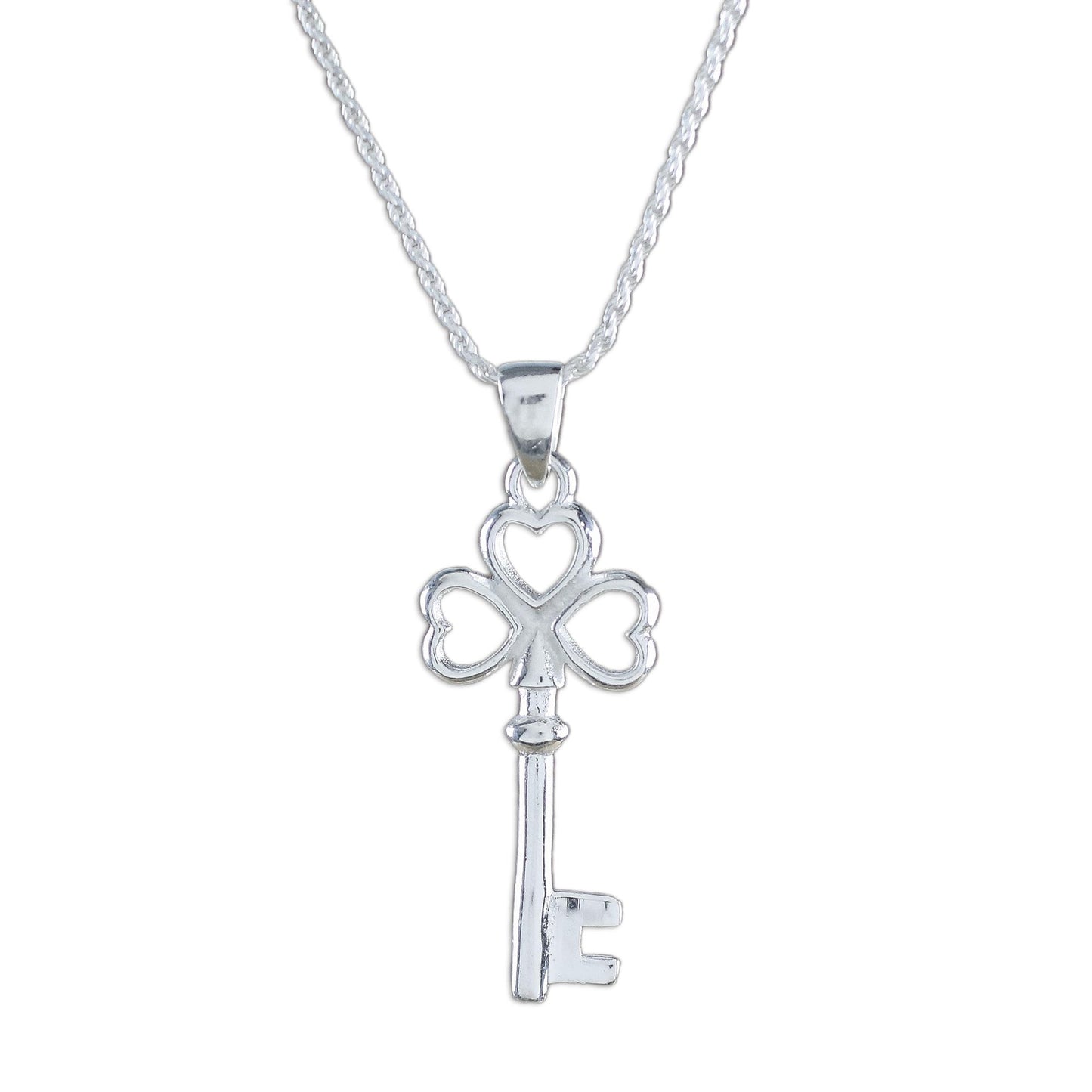 Heart Key Sterling Silver Key Pendant Necklace from Thailand