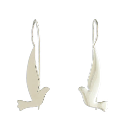 Friendly Doves Silver Satin Finish Hook Earrings