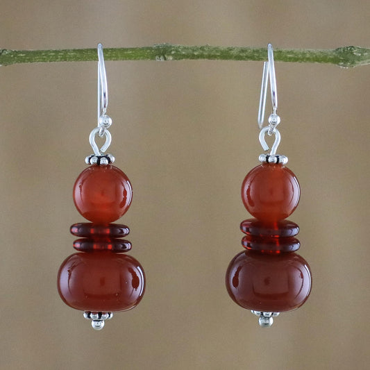 Fiery Memory Carnelian & Silver Beaded Earrings