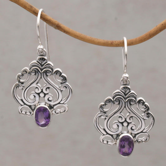 Jeweled Mystery Amethyst and Sterling Silver Dangle Earrings from Bali