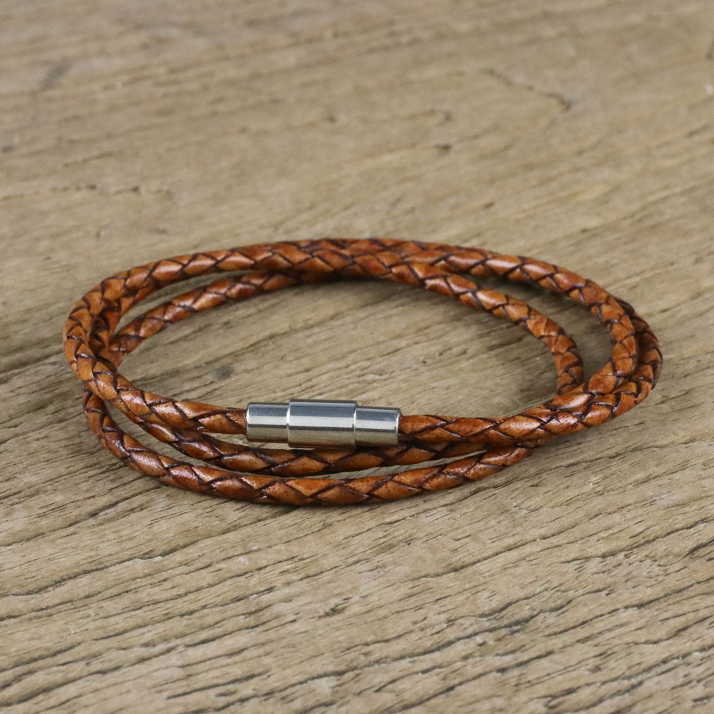 Brown Charm 23 Inch Braided Brown Leather Wrap Bracelet from Thailand