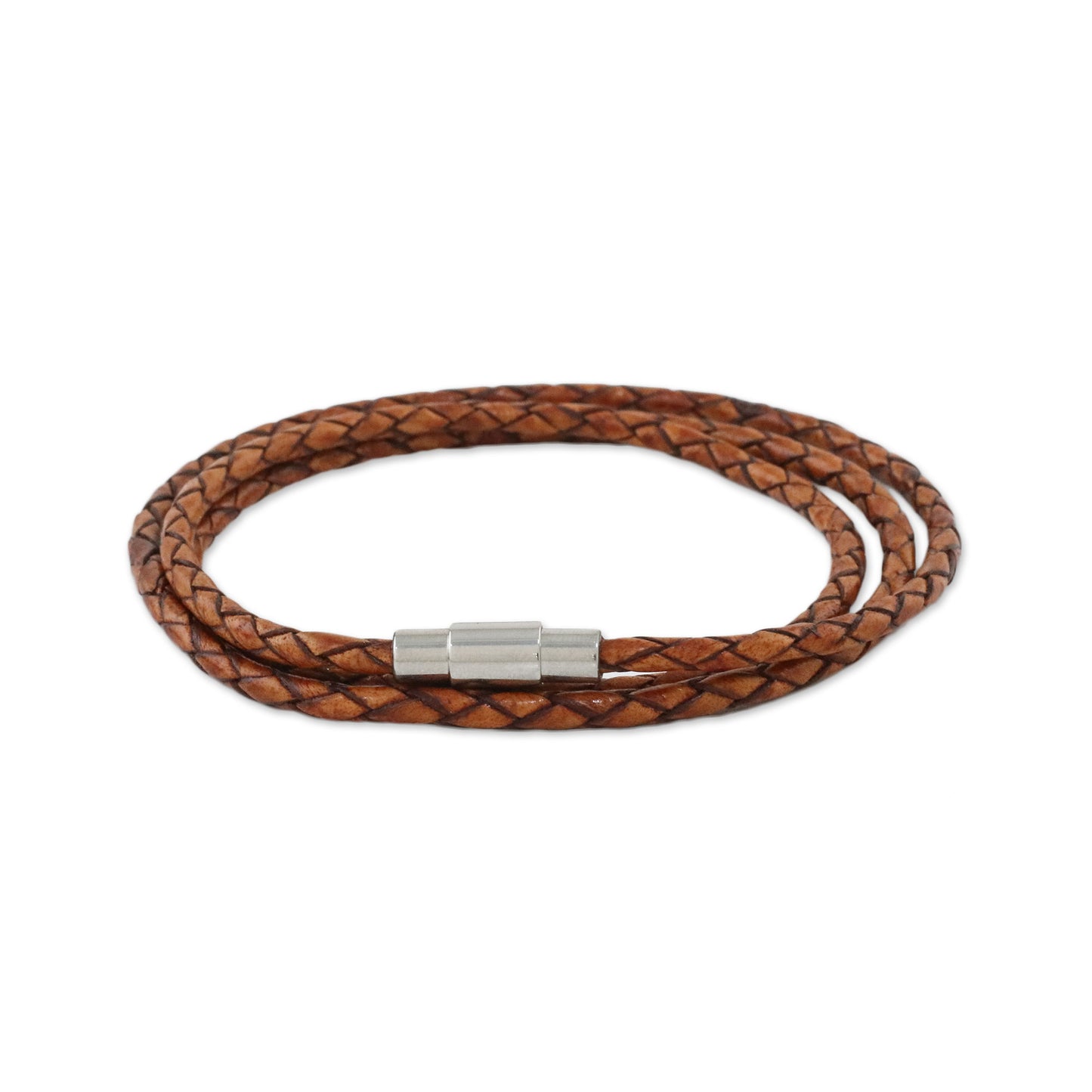 Brown Charm 23 Inch Braided Brown Leather Wrap Bracelet from Thailand