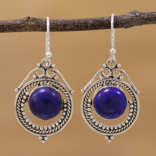 Elegant Globes Lapis Lazuli and Sterling Silver Dangle Earrings from India