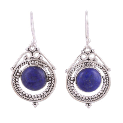 Elegant Globes Lapis Lazuli and Sterling Silver Dangle Earrings from India