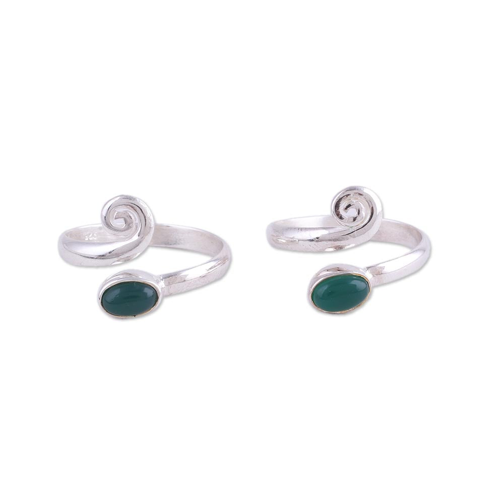 Green Curl Two Green Onyx and Sterling Silver Toe Rings from India