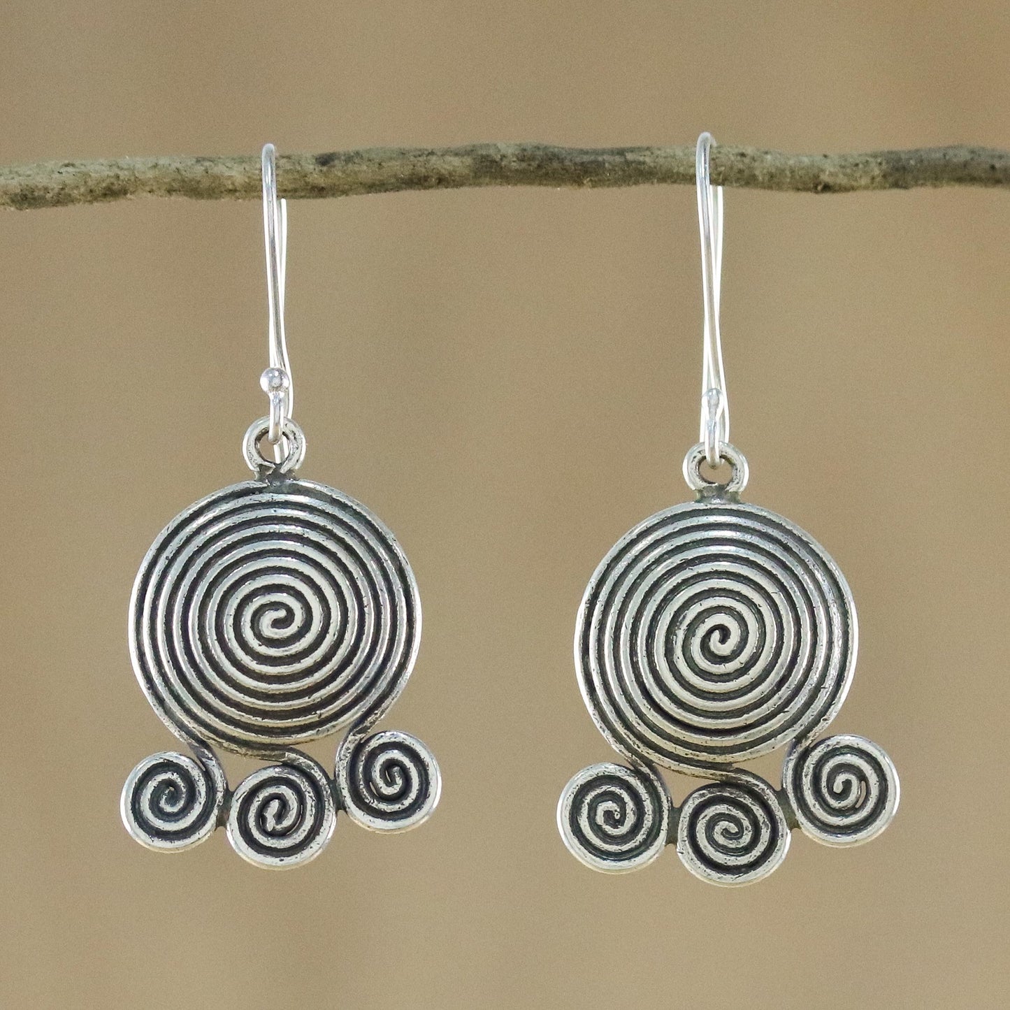 Curling Cascade Spiral Shaped Silver 950 Dangle Earrings