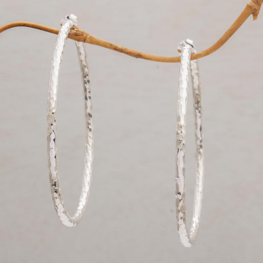 Glimmering Memories Sterling Silver Hammered Motif Half-Hoop Earrings from Bali