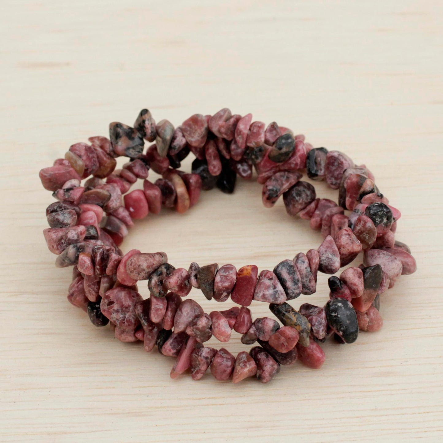 Naturally Enchanting Three Rhodonite Beaded Stretch Bracelets from Brazil