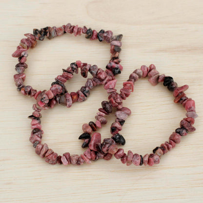 Naturally Enchanting Three Rhodonite Beaded Stretch Bracelets from Brazil