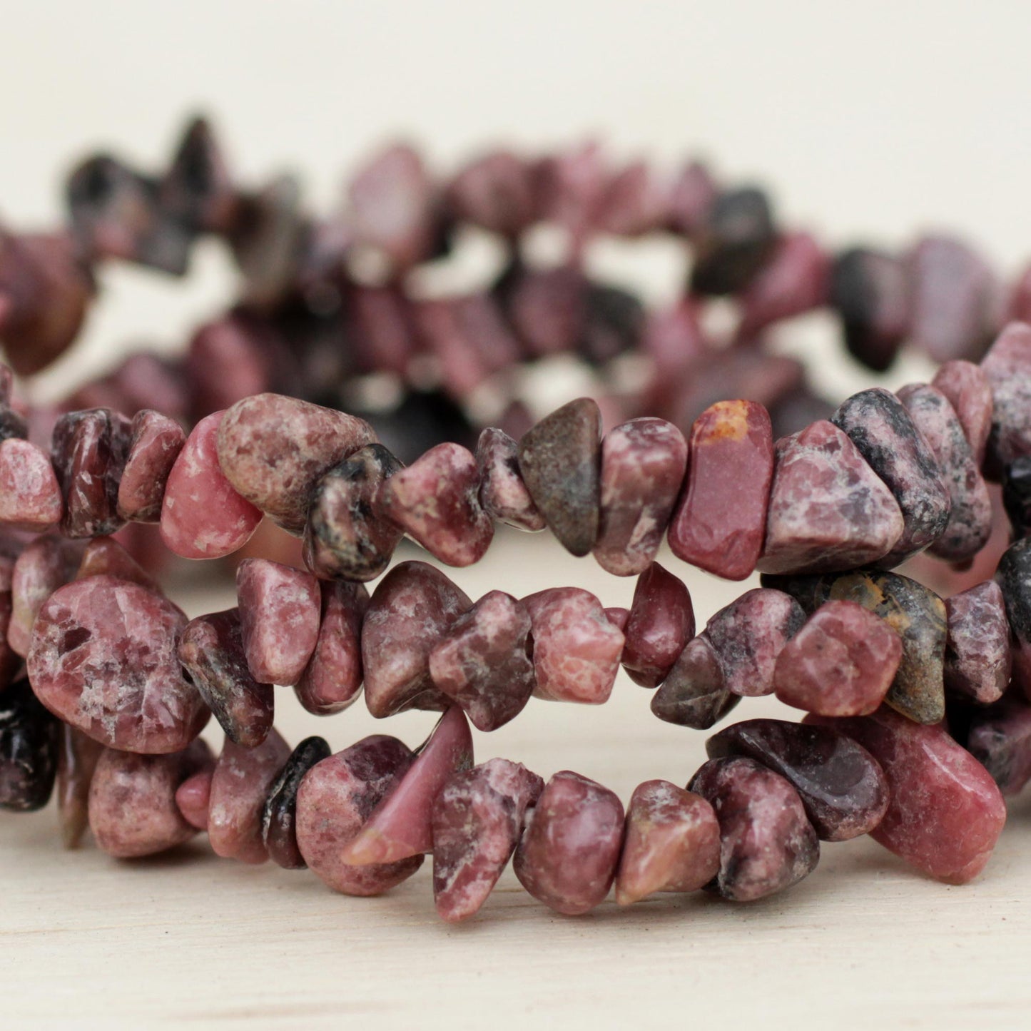 Naturally Enchanting Three Rhodonite Beaded Stretch Bracelets from Brazil