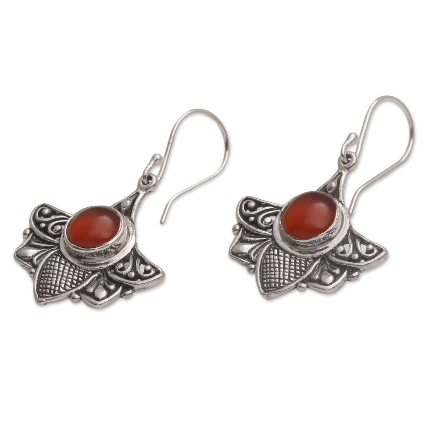 Falcon's Eye Carnelian and Sterling Silver Bird Dangle Earrings from Bali