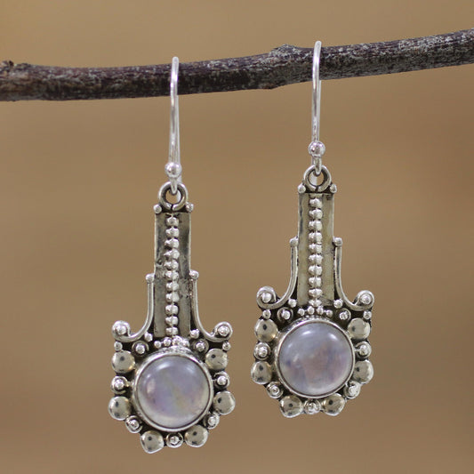 Magical Pendulums Rainbow Moonstone and 925 Silver Dangle Earrings from India