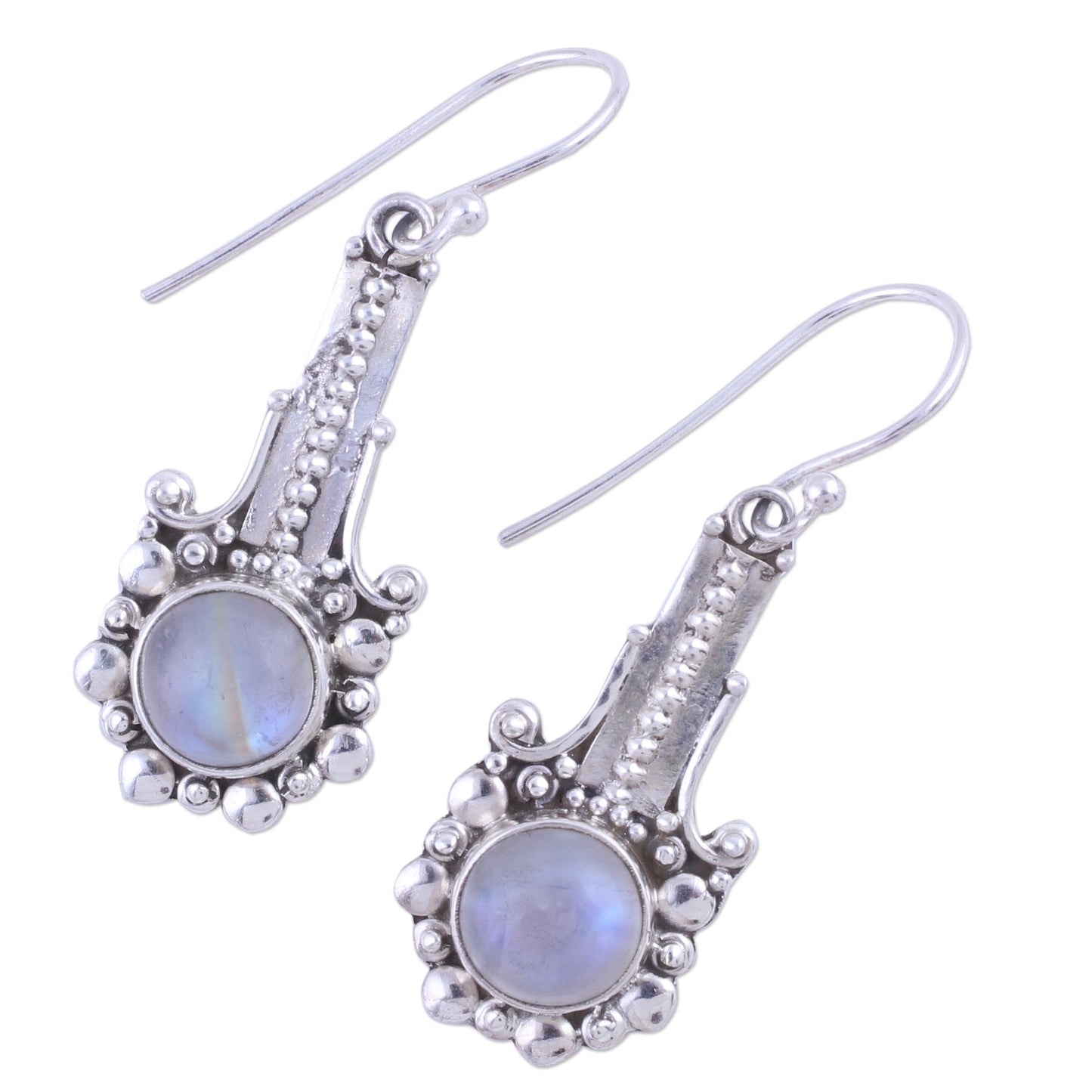 Magical Pendulums Rainbow Moonstone and 925 Silver Dangle Earrings from India