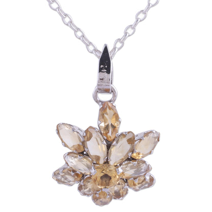 Golden Burst Rhodium Plated Citrine Pendant Necklace from India