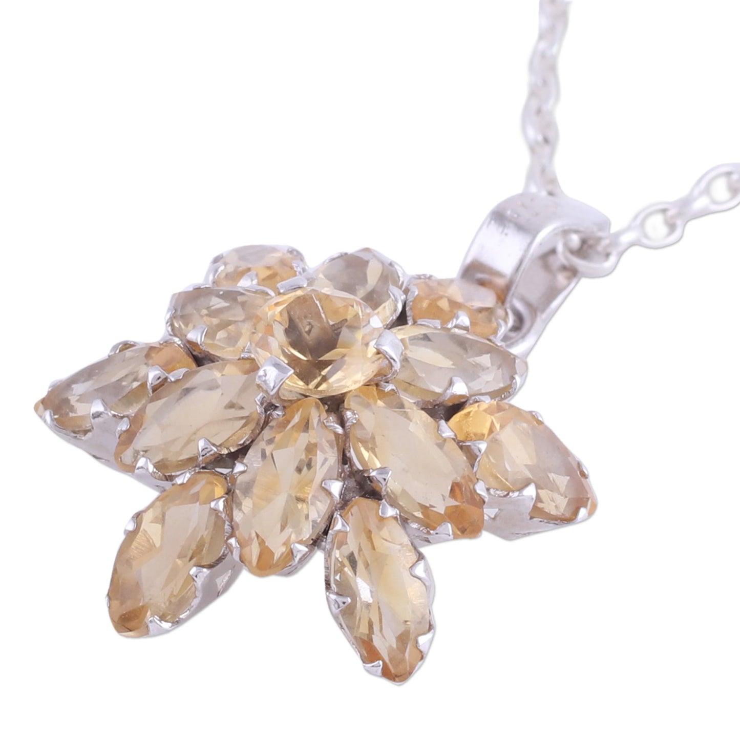 Golden Burst Rhodium Plated Citrine Pendant Necklace from India