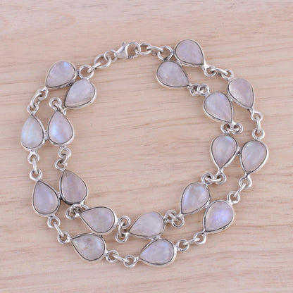 Eternal Nature Rainbow Moonstone and Sterling Silver Link Bracelet